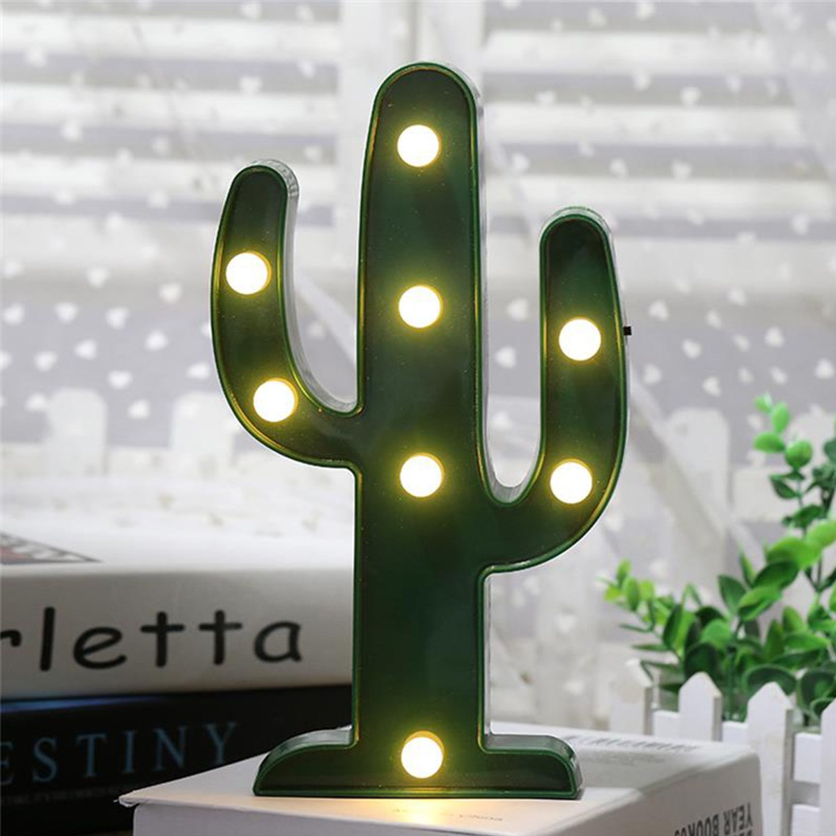Cute Cactus Night LED Lights Plastic Warm White Home Decor 25x15.5 cm