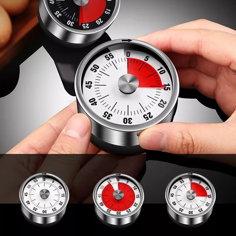 Magnetic Mechanical Kitchen Timer 59-Minute Manual Timer with Red Dial and Metal Case