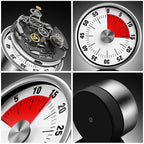Magnetic Mechanical Kitchen Timer 59-Minute Manual Timer with Red Dial and Metal Case
