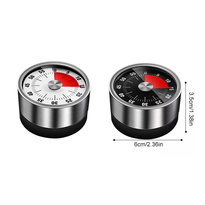 Magnetic Mechanical Kitchen Timer 59-Minute Manual Timer with Red Dial and Metal Case