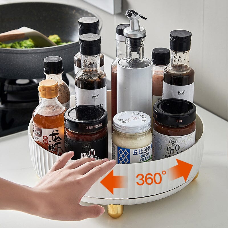Harrow 360° Rotating Storage Bowl and Spice Rack Organizer with Removable Tray White Green Orange