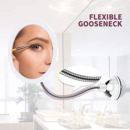 Makeup Mirror with LED Light and Magnification 20cm Flexible Arm Suction Cup