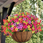 EterniBloom Artificial Hanging Flower Basket with 12 Silk Flowers Weatherproof UV-Resistant Decor