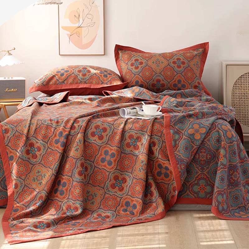 Reversible Cotton Quilt with Petal Flower Pattern Summer Blanket Full Queen King Sizes