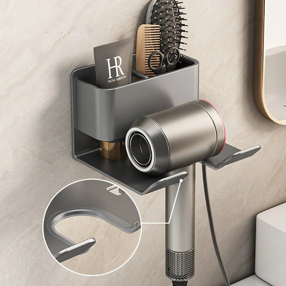 Wall Mount Hair Care Organizer Aluminum Holder for Hairdryer Brushes and Cables Black Gray White
