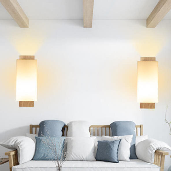 Modern Minimalist Solid Wood and Glass 1-Light Square Wall Sconce Lamp LED Compatible