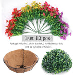EterniBloom Artificial Hanging Flower Basket with 12 Silk Flowers Weatherproof UV-Resistant Decor