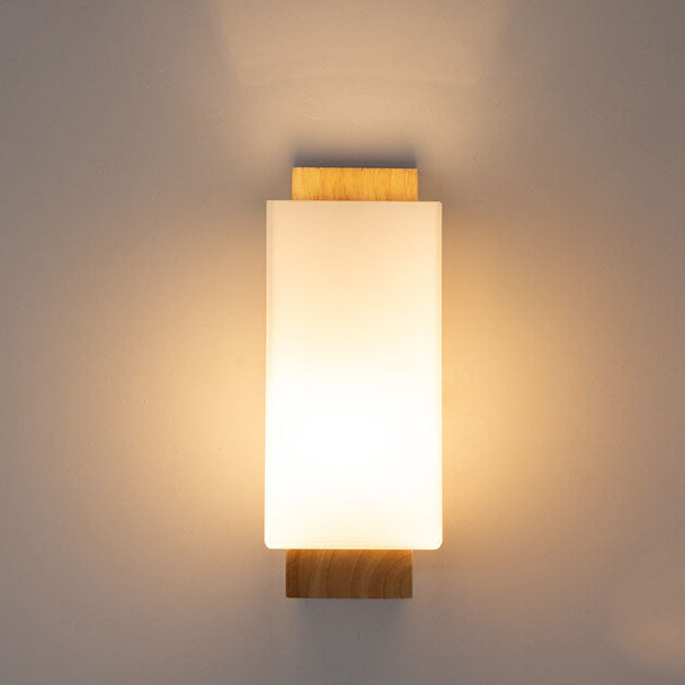 Modern Minimalist Solid Wood and Glass 1-Light Square Wall Sconce Lamp LED Compatible