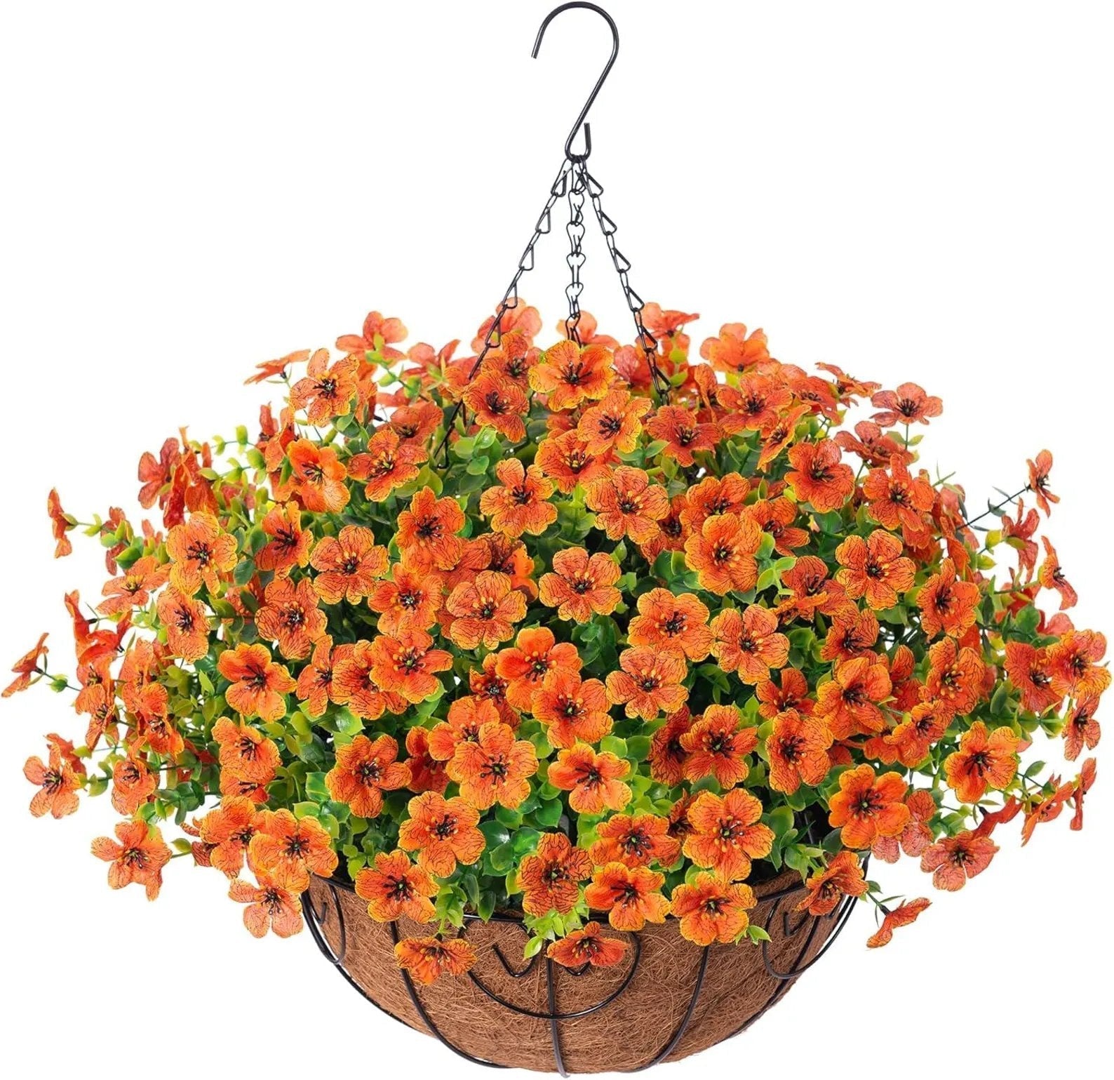 EterniBloom Artificial Hanging Flower Basket with 12 Silk Flowers Weatherproof UV-Resistant Decor