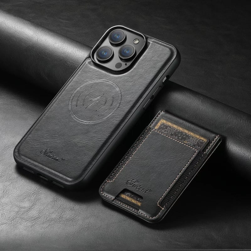 Leather iPhone Case with Card Slot, Stand, and MagSafe Wireless Charging Slim Design