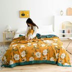 Reversible Cotton Quilt Boho Yellow Floral Design Soft Durable Full Queen King Sizes