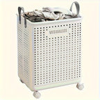 Foldable Laundry Box with Wheels and Castors Mobile Storage Basket for Laundry Room