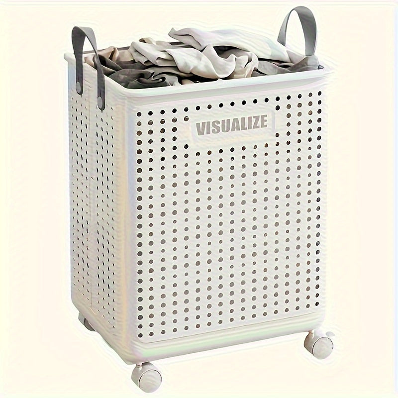 Foldable Laundry Box with Wheels and Castors Mobile Storage Basket for Laundry Room