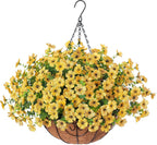 EterniBloom Artificial Hanging Flower Basket with 12 Silk Flowers Weatherproof UV-Resistant Decor
