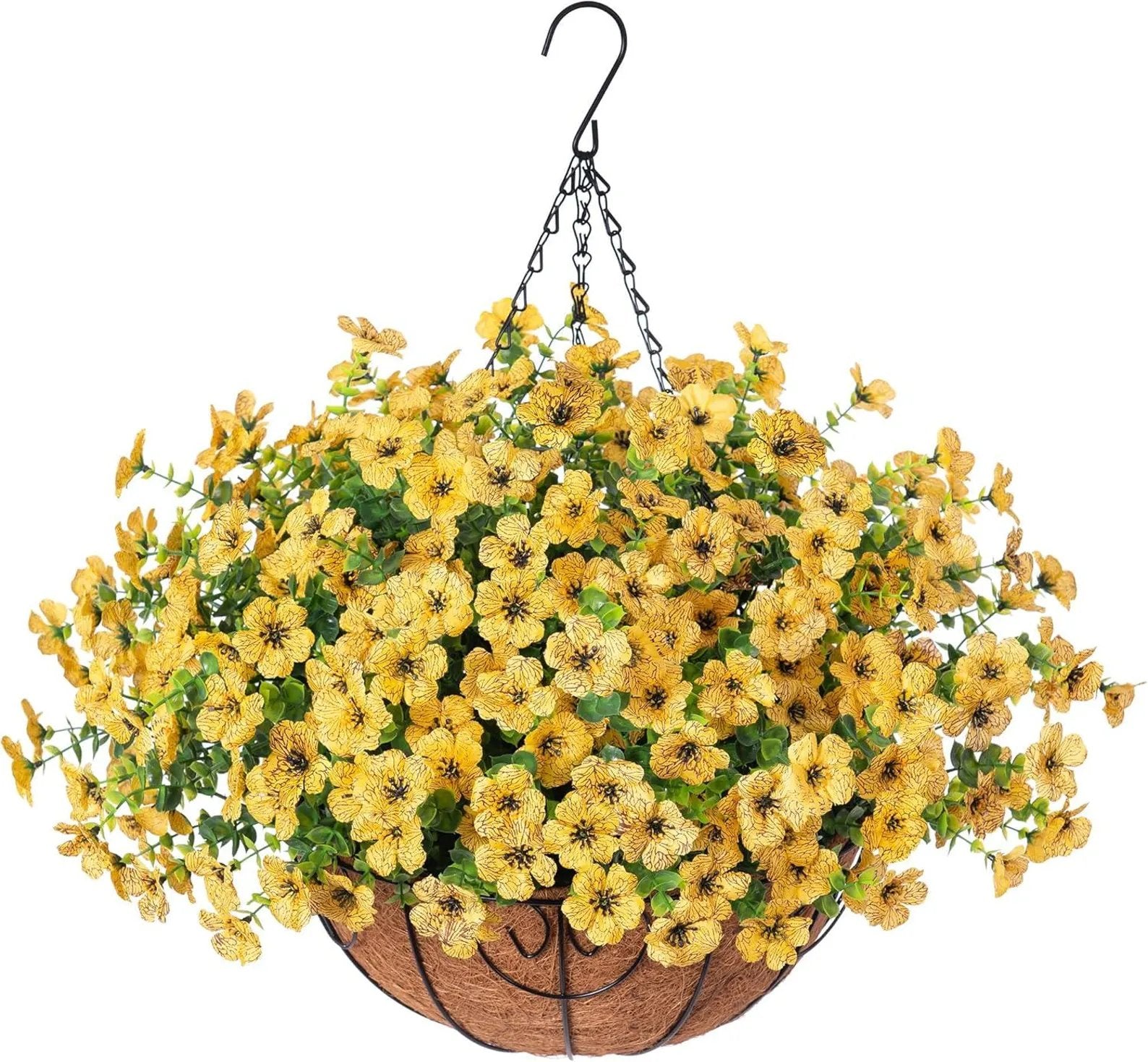 EterniBloom Artificial Hanging Flower Basket with 12 Silk Flowers Weatherproof UV-Resistant Decor