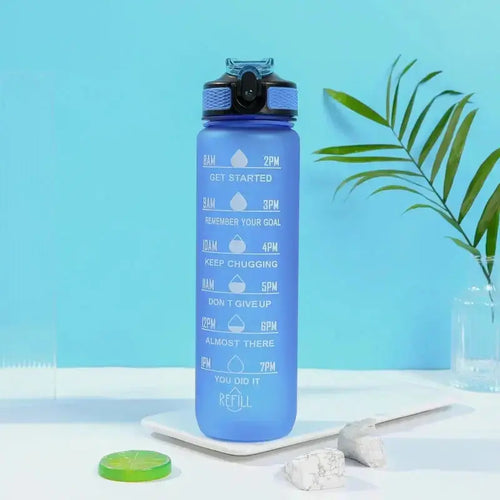1 Liter Motivational Water Bottle With Time Markers BPA-Free Leak-Proof Sports Hydration Bottle With Carry Strap