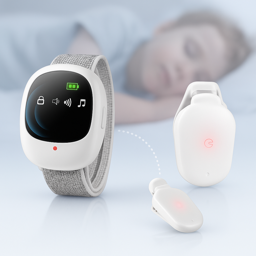 Wireless Bedwetting Alarm for Kids with Vibration Sensor and Remote Receiver White