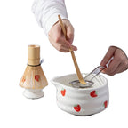 Japanese Matcha Bowl Set Ceramic Strawberry Design Traditional Tea Ceremony Cup