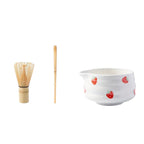 Japanese Matcha Bowl Set Ceramic Strawberry Design Traditional Tea Ceremony Cup