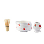 Japanese Matcha Bowl Set Ceramic Strawberry Design Traditional Tea Ceremony Cup