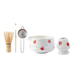 Japanese Matcha Bowl Set Ceramic Strawberry Design Traditional Tea Ceremony Cup