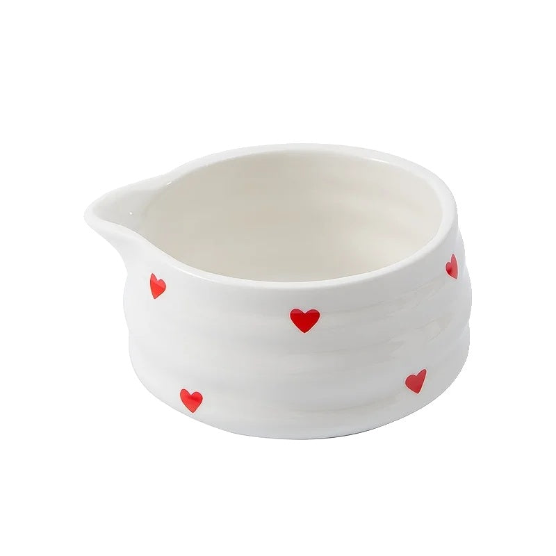 Heart-Shaped Ceramic Matcha Bowl Set with Bamboo Whisk for Japanese Tea Ceremony Size M