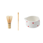 Heart-Shaped Ceramic Matcha Bowl Set with Bamboo Whisk for Japanese Tea Ceremony Size M