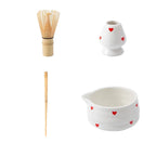 Heart-Shaped Ceramic Matcha Bowl Set with Bamboo Whisk for Japanese Tea Ceremony Size M
