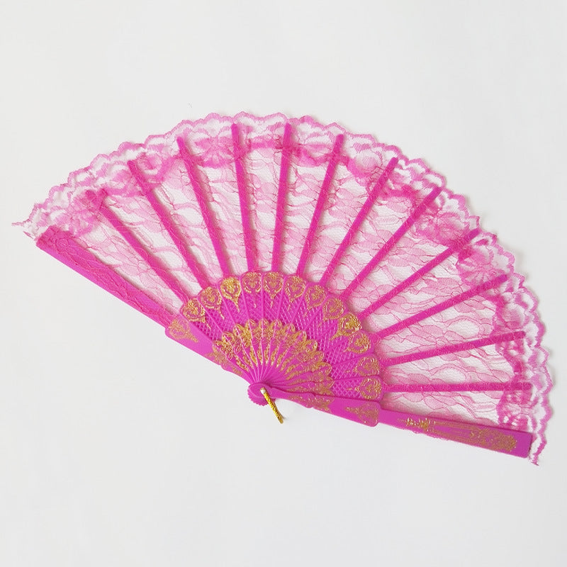 Women's Lace Fan with Elegant Gold Embellishment Lightweight Handheld Accessory