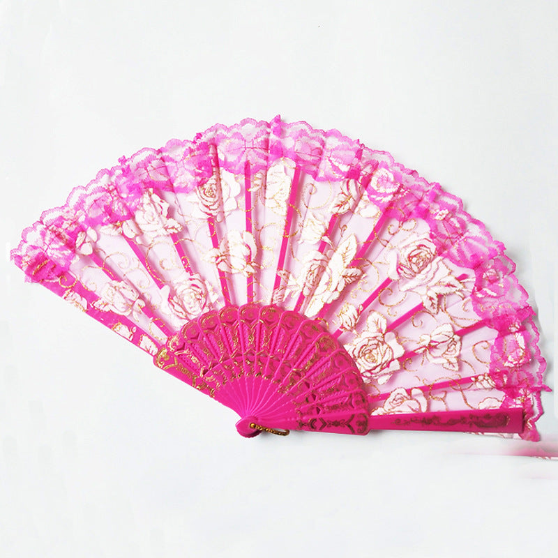 Ladies Elegant Lace Fan with Floral Embellishments Lightweight Folding Hand Fan