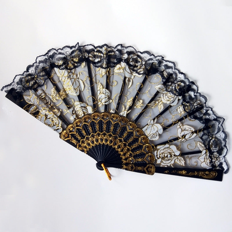 Women's Lace Fan Elegant Floral Pattern Portable Handheld Fan