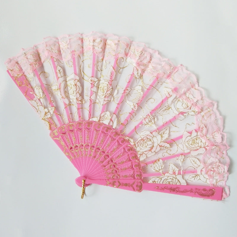 Ladies Fan Floral Lace Design Lightweight Portable Elegant Handheld Fan