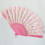 Ladies Decorative Hand Fan Rose Motifs Elegant Lightweight Fabric Accessory