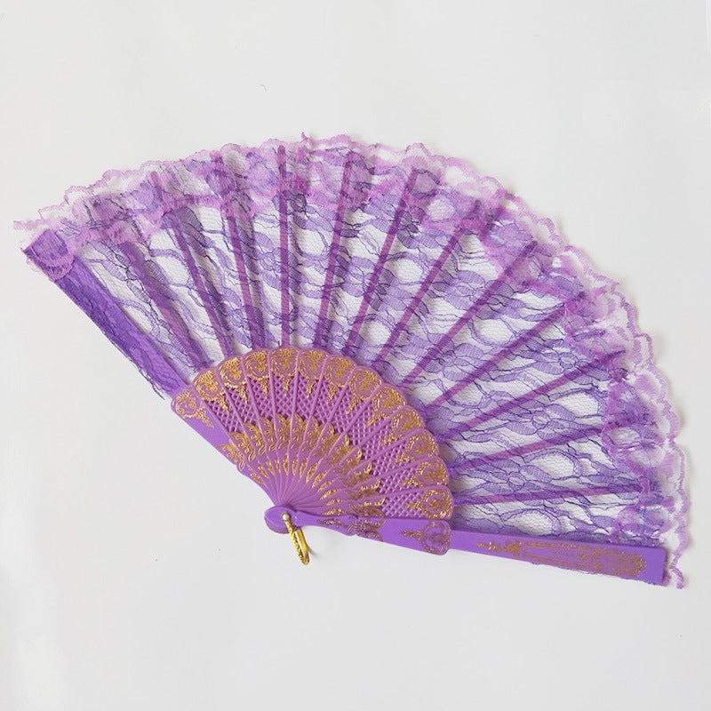 Ladies Lace Fan With Golden Decorations Elegant Handheld Accessory