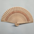 Ladies Decorative Hand Fan Red Floral Painting Paper Wood Foldable Accessory