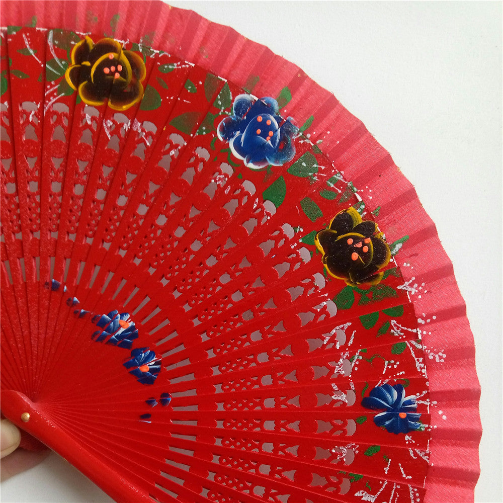 Women's Folding Paper Fan Colorful Floral Design Red Summer Accessory