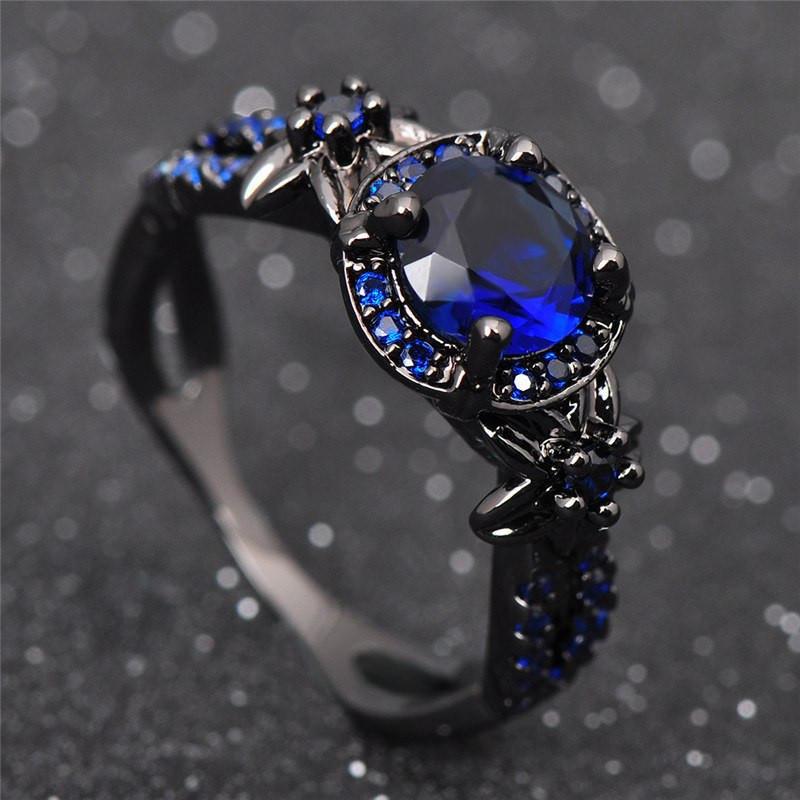 Vintage Black Sapphire Ring Copper Gold Plated Unisex Artificial Stone Round Band