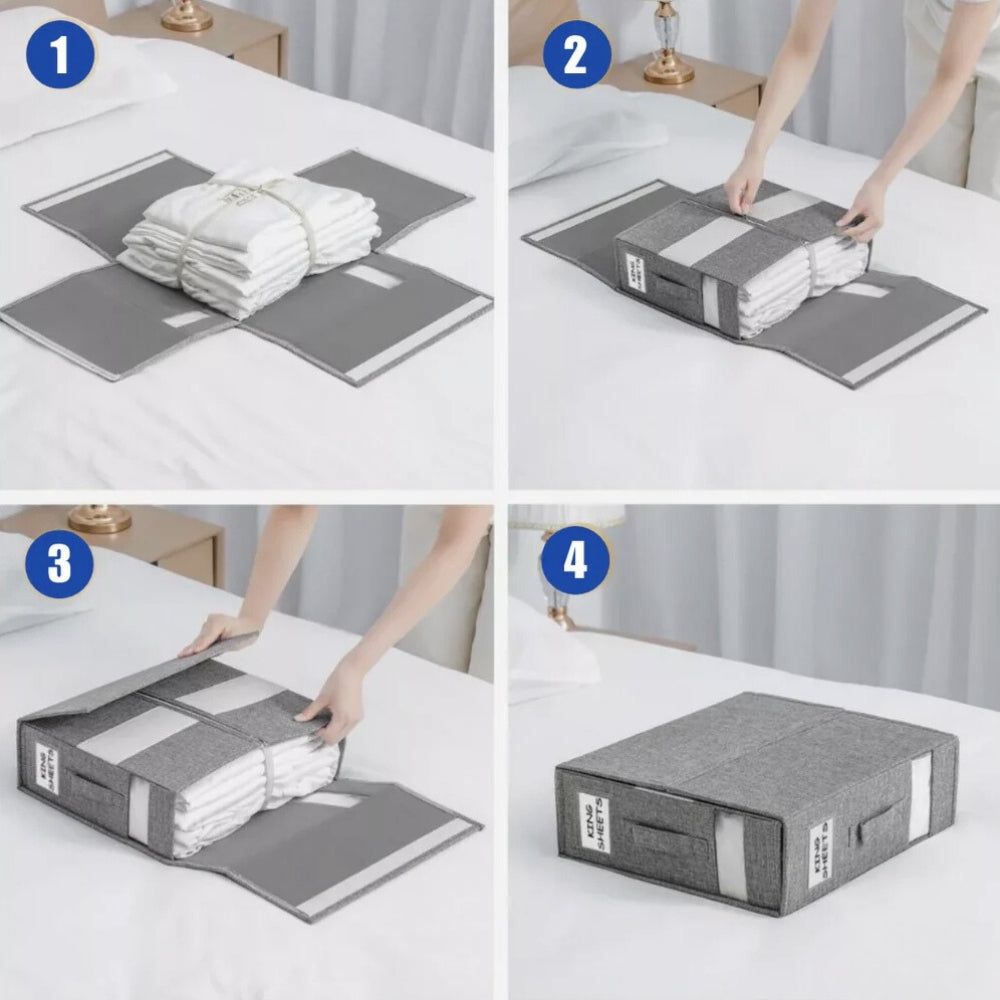 Foldable Bedding Organizer Space-Saving Linen Storage for Sheets Duvet Covers Pillowcases