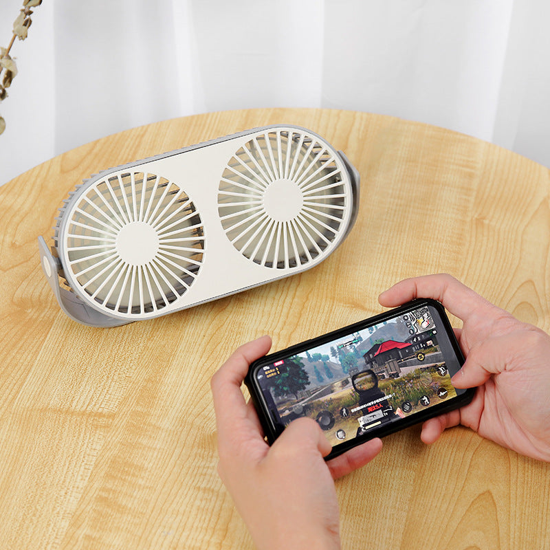 Dual-Head Portable Desk Fan USB-Powered Adjustable Speed Quiet Cooling Fan