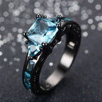 Vintage Black Sapphire Ring Copper Gold Plated Unisex Artificial Stone Round Band
