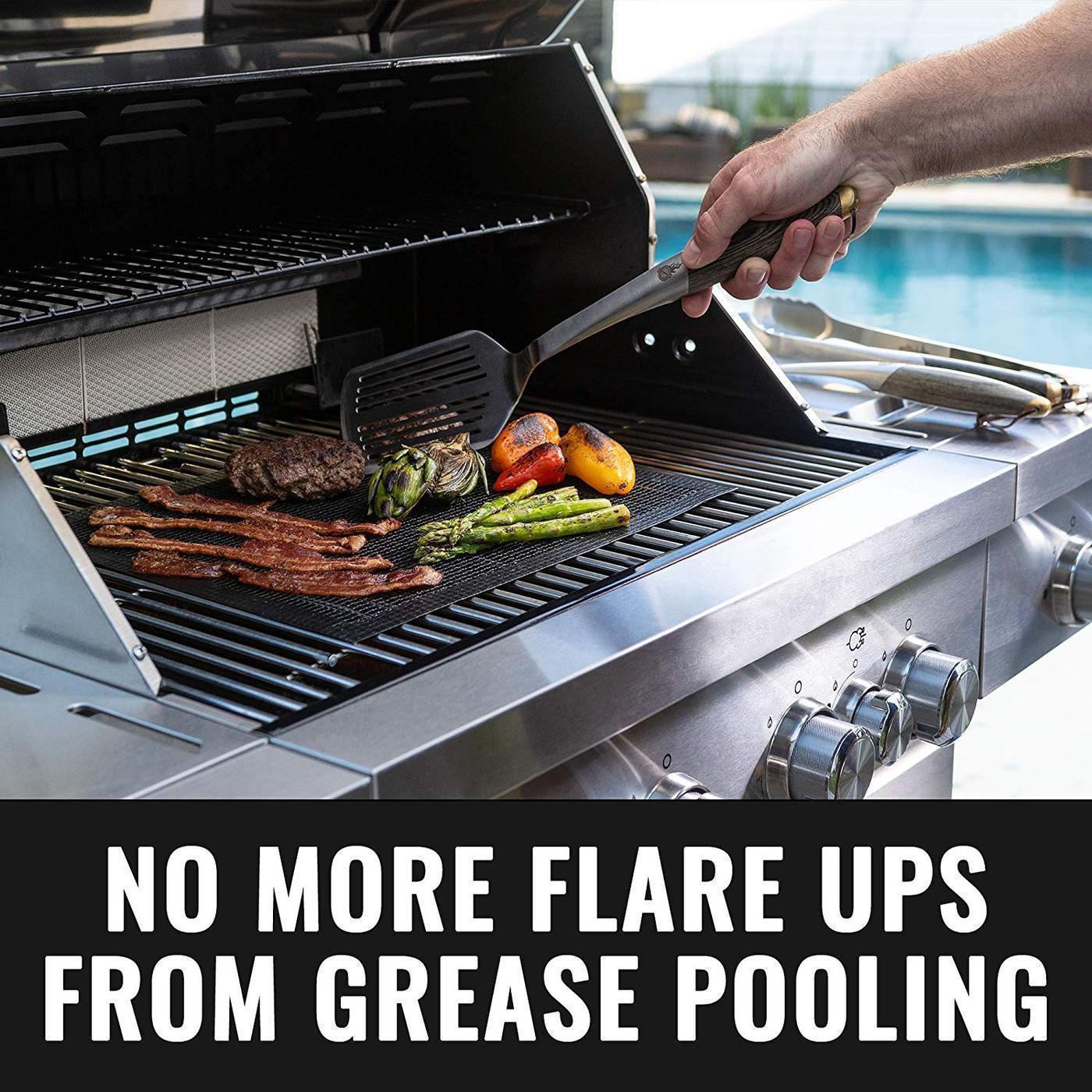 Reusable Non-Stick PTFE Fiberglass Grill Mat Black 15.7 x 13 Inches Dishwasher Safe Heat Resistant