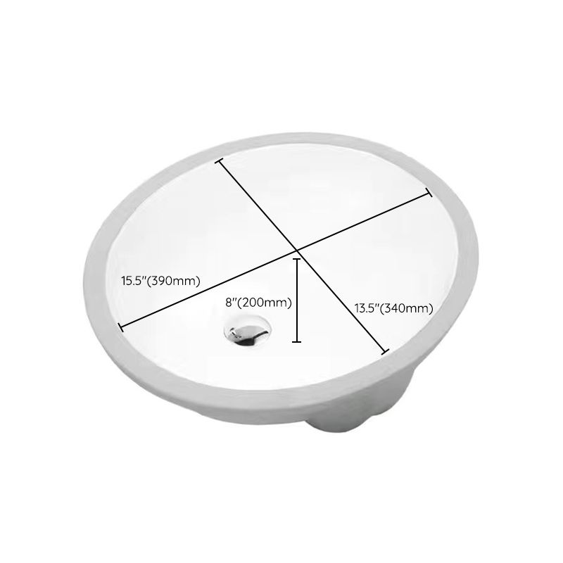Modern Oval Undermount Porcelain Sink with Pop-Up Drain White Ceramic Bathroom Basin