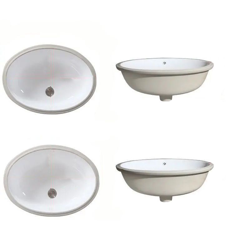 Modern Oval Undermount Porcelain Sink with Pop-Up Drain White Ceramic Bathroom Basin