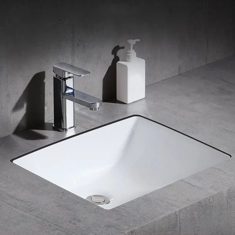 Modern Oval Undermount Porcelain Sink with Pop-Up Drain White Ceramic Bathroom Basin