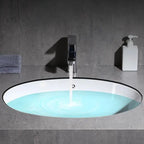 Modern Oval Undermount Porcelain Sink with Pop-Up Drain White Ceramic Bathroom Basin