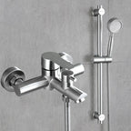 Wall-Mounted Stainless Steel Bathtub Filler with Handheld Shower Chrome Finish Single Lever Control