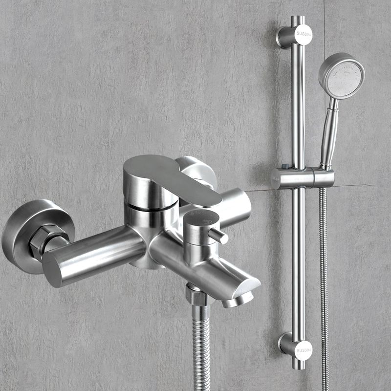 Wall-Mounted Stainless Steel Bathtub Filler with Handheld Shower Chrome Finish Single Lever Control
