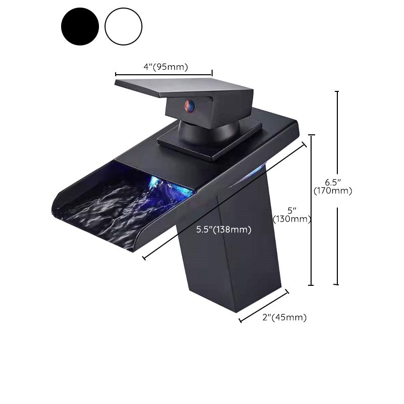 Single-Handle Bathroom Sink Faucet Black Chrome Stainless Steel LED Light 1-Hole Modern Basin Faucet