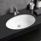 Modern Oval Undermount Porcelain Sink with Pop-Up Drain White Ceramic Bathroom Basin