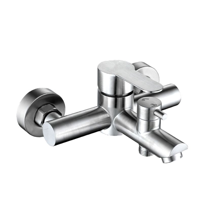 Wall-Mounted Stainless Steel Bathtub Filler with Handheld Shower Chrome Finish Single Lever Control